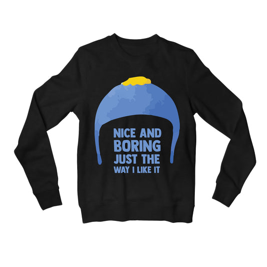 south park nice & boring sweatshirt upper winterwear tv & movies buy online india the banyan tee tbt men women girls boys unisex black south park kenny cartman stan kyle cartoon character illustration