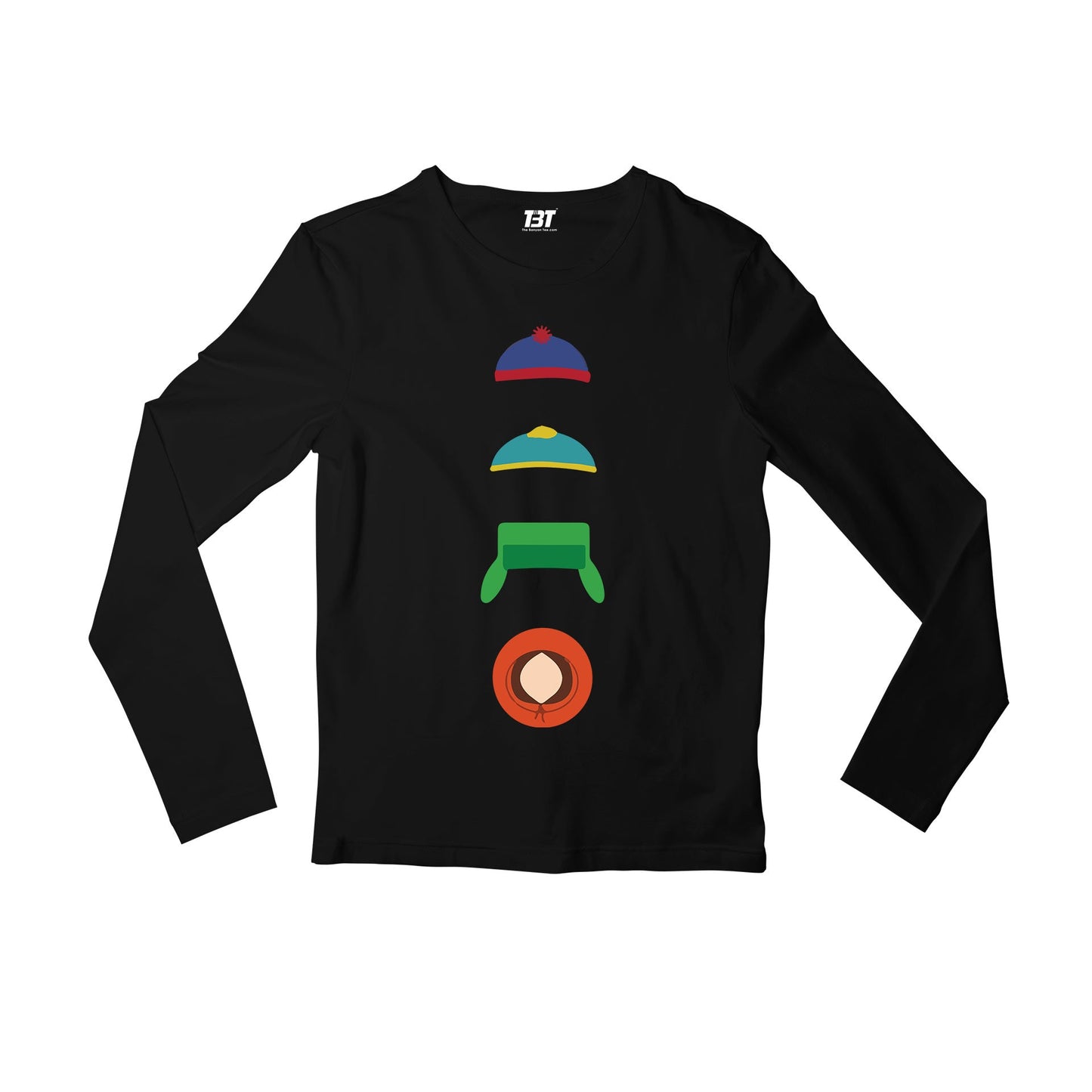 south park the hats full sleeves long sleeves tv & movies buy online india the banyan tee tbt men women girls boys unisex black south park kenny cartman stan kyle cartoon character illustration