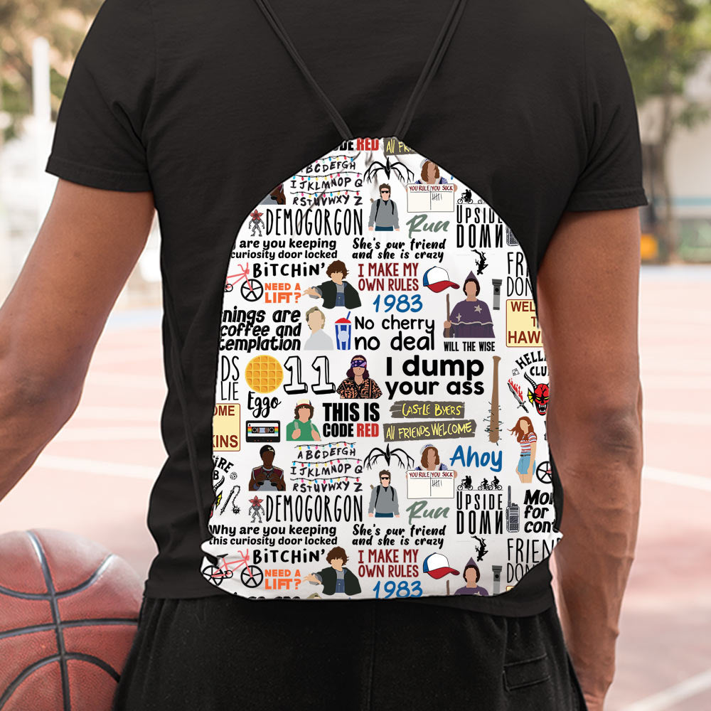 stranger things drawstring bag college school gym tv shows & movies buy online india the banyan tee tbt men women girls boys unisex