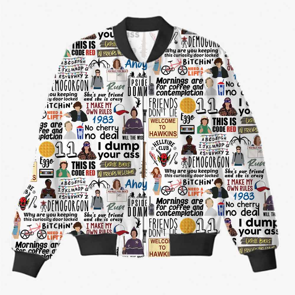 stranger things  aop all over printed bomber jacket winterwear