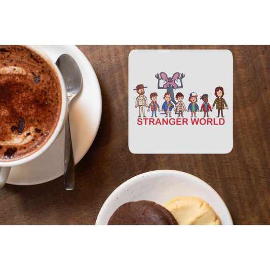 stranger things stranger world coasters wooden table cups indian tv & movies buy online india the banyan tee tbt men women girls boys unisex  stranger things eleven demogorgon shadow monster dustin quote vector art clothing accessories merchandise