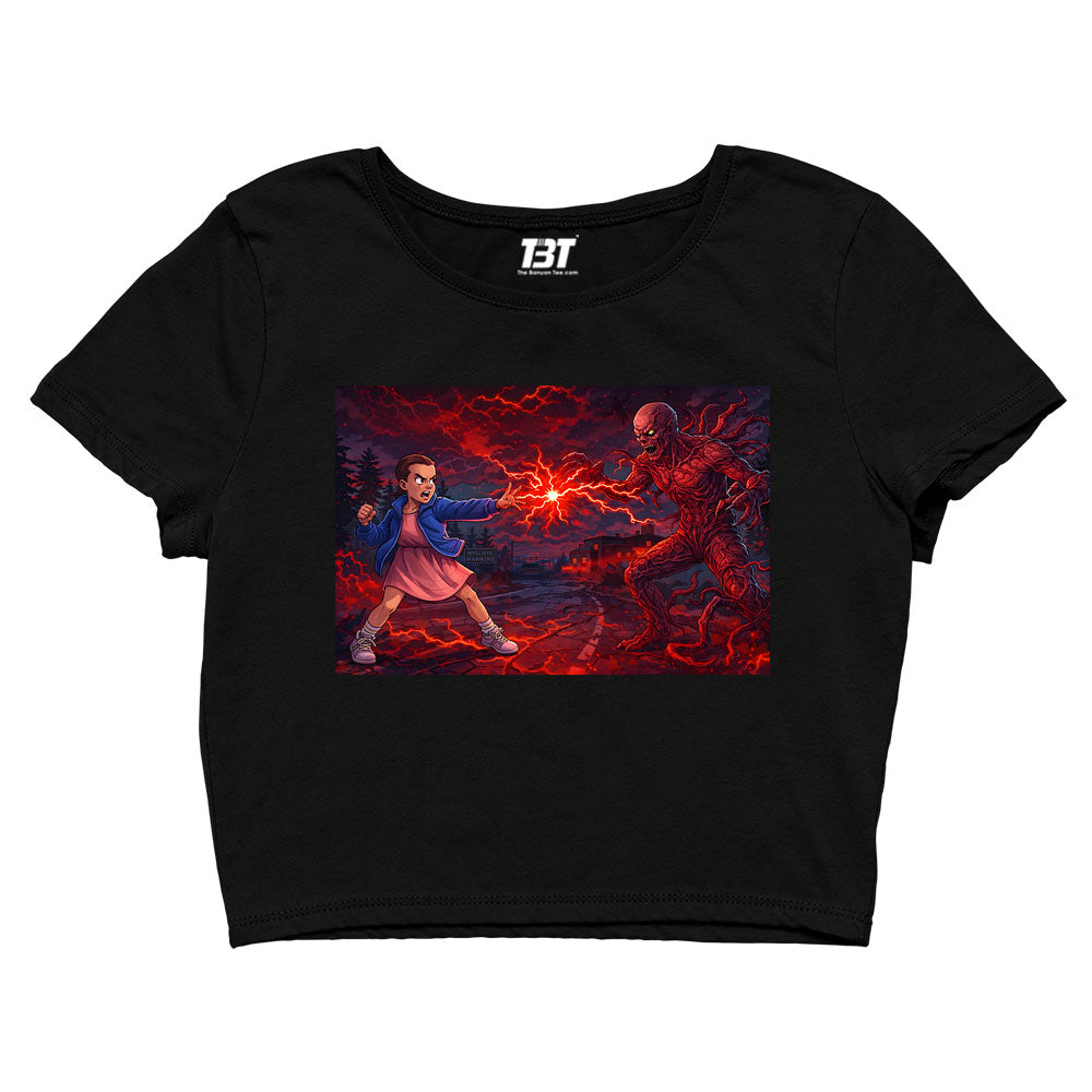 stranger things 11 vs 1 crop top tv & movies buy online india the banyan tee tbt men women girls boys unisex black stranger things eleven demogorgon shadow monster dustin quote vector art clothing accessories merchandise
