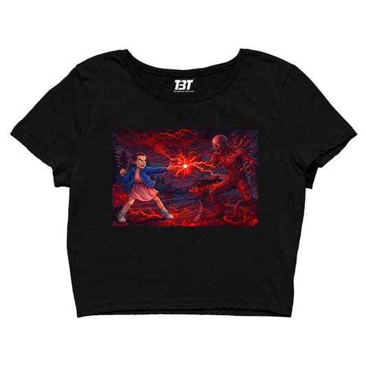 stranger things 11 vs 1 crop top tv & movies buy online india the banyan tee tbt men women girls boys unisex black stranger things eleven demogorgon shadow monster dustin quote vector art clothing accessories merchandise