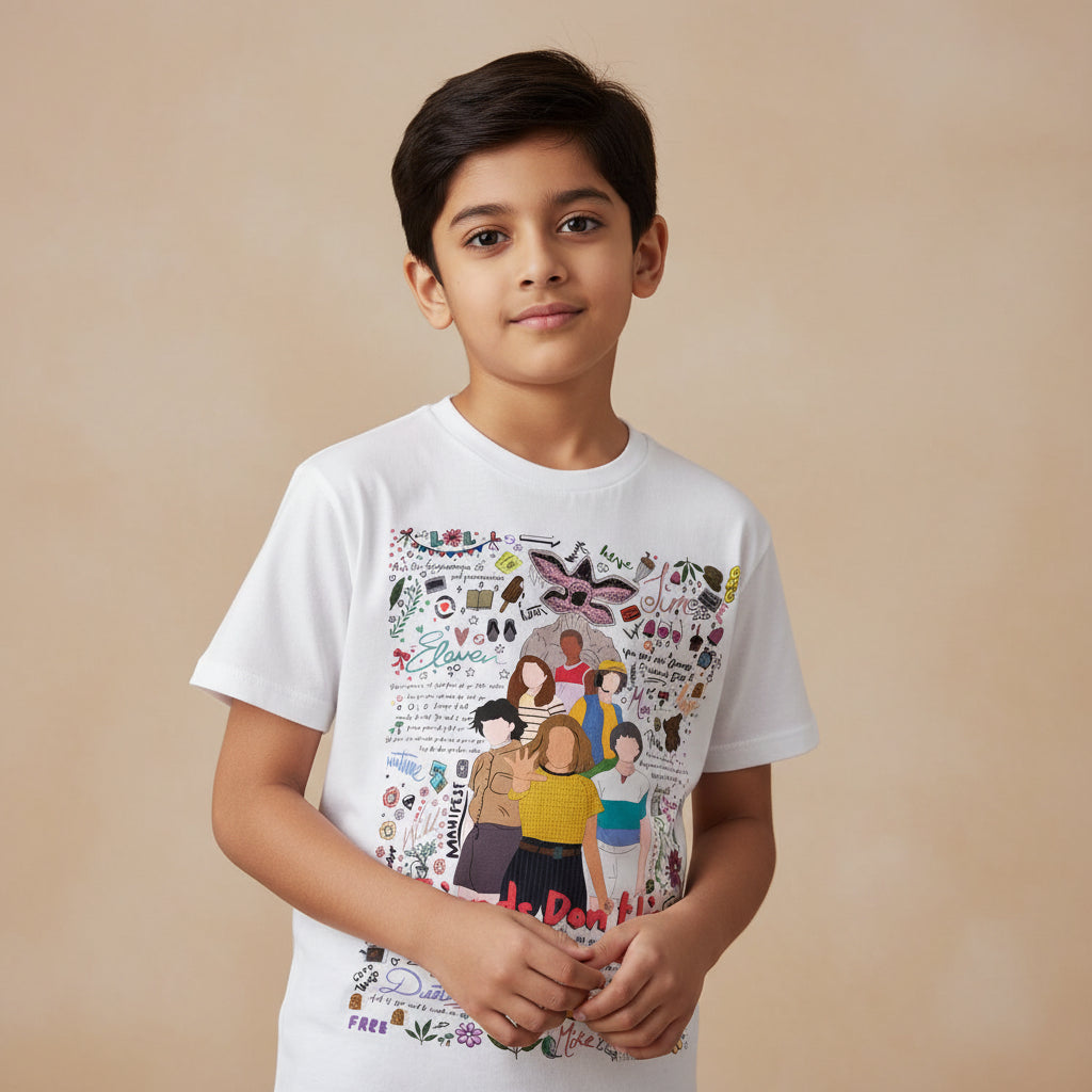 stranger things the upside doodle t-shirt tv & movies buy online india the banyan tee tbt men women girls boys unisex white