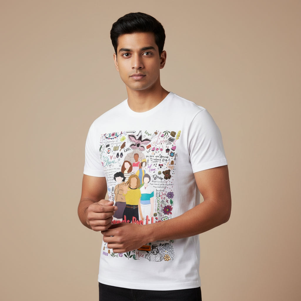 stranger things the upside doodle t-shirt tv & movies buy online india the banyan tee tbt men women girls boys unisex white