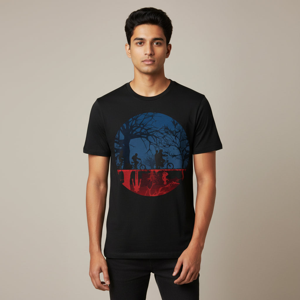 stranger things the upside down t-shirt tv & movies buy online india the banyan tee tbt men women girls boys unisex black stranger things eleven demogorgon shadow monster dustin quote vector art clothing accessories merchandise