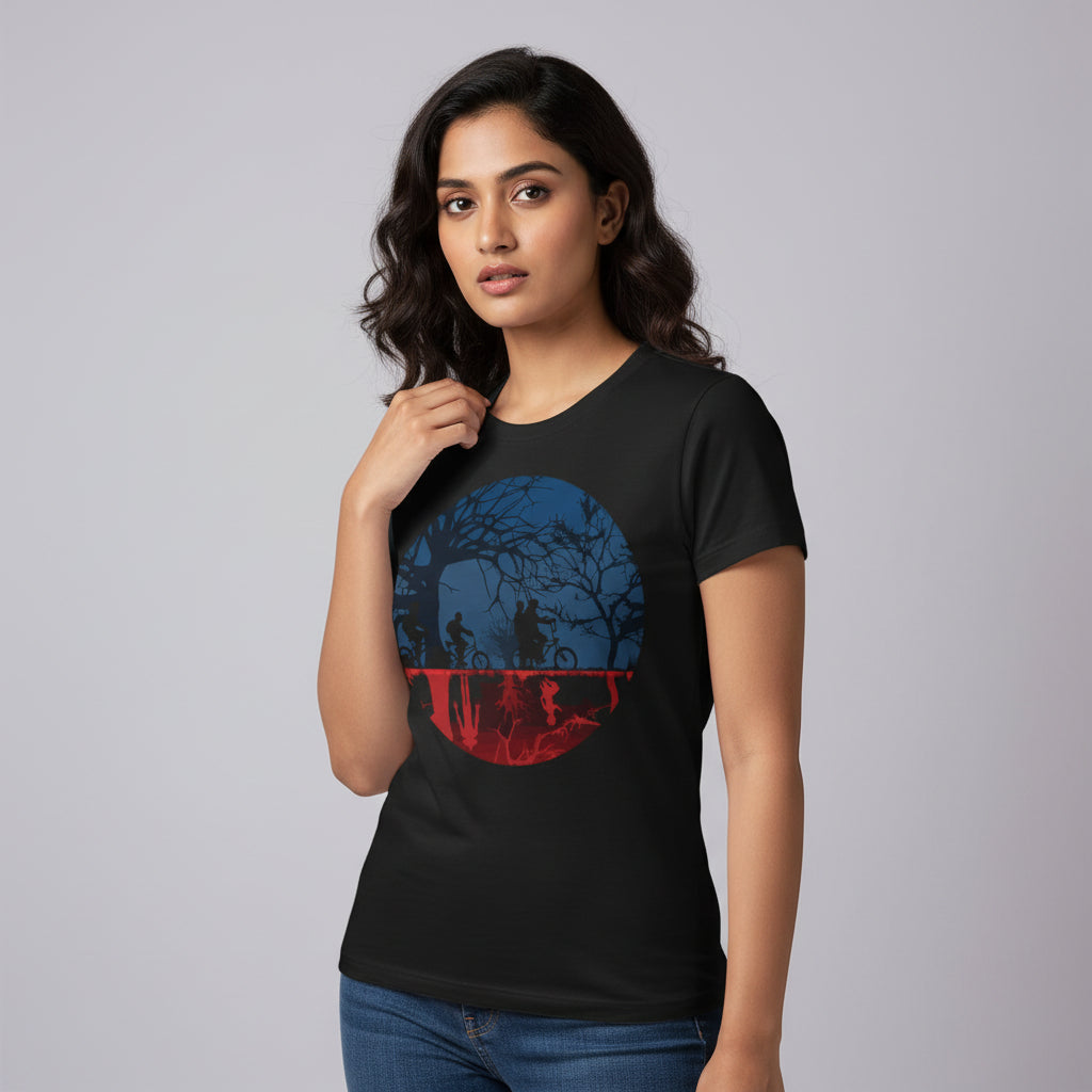 stranger things the upside down t-shirt tv & movies buy online india the banyan tee tbt men women girls boys unisex black stranger things eleven demogorgon shadow monster dustin quote vector art clothing accessories merchandise
