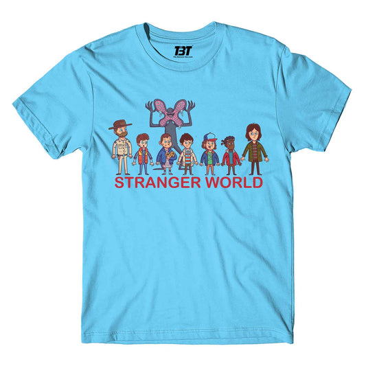 stranger things stranger world t-shirt tv & movies buy online india the banyan tee tbt men women girls boys unisex white stranger things eleven demogorgon shadow monster dustin quote vector art clothing accessories merchandise