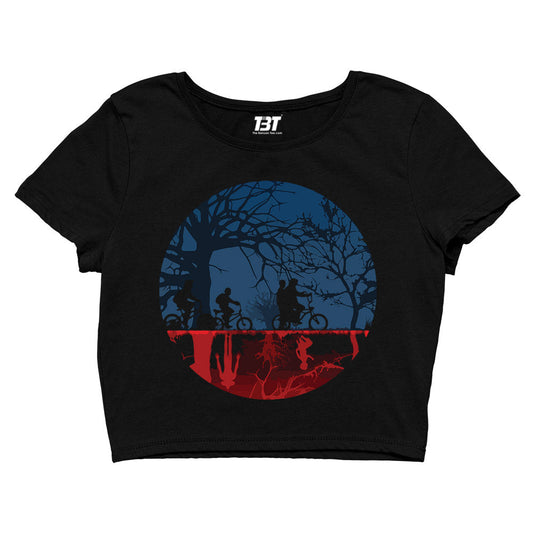 stranger things the upside down crop top tv & movies buy online india the banyan tee tbt men women girls boys unisex black stranger things eleven demogorgon shadow monster dustin quote vector art clothing accessories merchandise