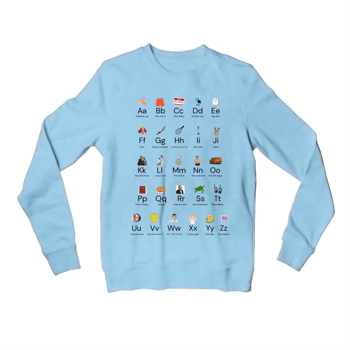 modern family modern alphabet sweatshirt upper winterwear tv & movies buy online india the banyan tee tbt men women girls boys unisex baby blue
