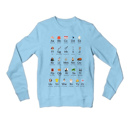 modern family modern alphabet sweatshirt upper winterwear tv & movies buy online india the banyan tee tbt men women girls boys unisex baby blue