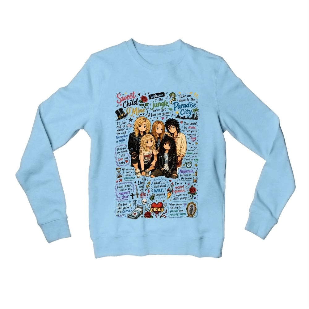 guns n' roses appetite for doodles sweatshirt upper winterwear music band buy online india the banyan tee tbt men women girls boys unisex baby blue 