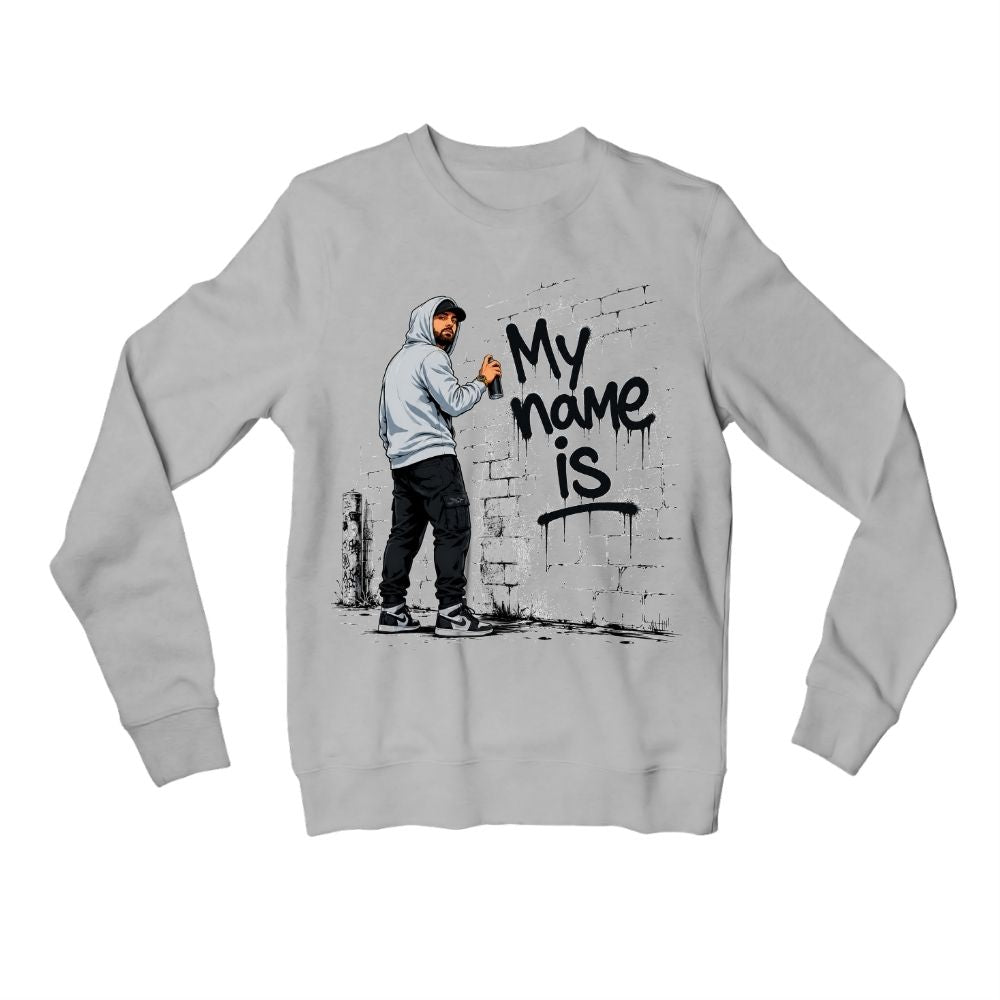 eminem my name is sweatshirt upper winterwear music band buy online india the banyan tee tbt men women girls boys unisex gray 