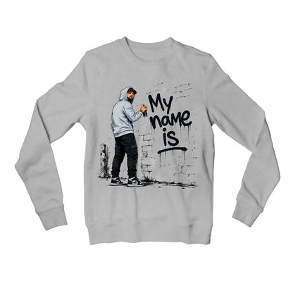 eminem my name is sweatshirt upper winterwear music band buy online india the banyan tee tbt men women girls boys unisex gray 