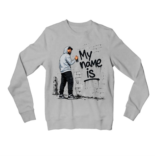 eminem my name is sweatshirt upper winterwear music band buy online india the banyan tee tbt men women girls boys unisex gray 