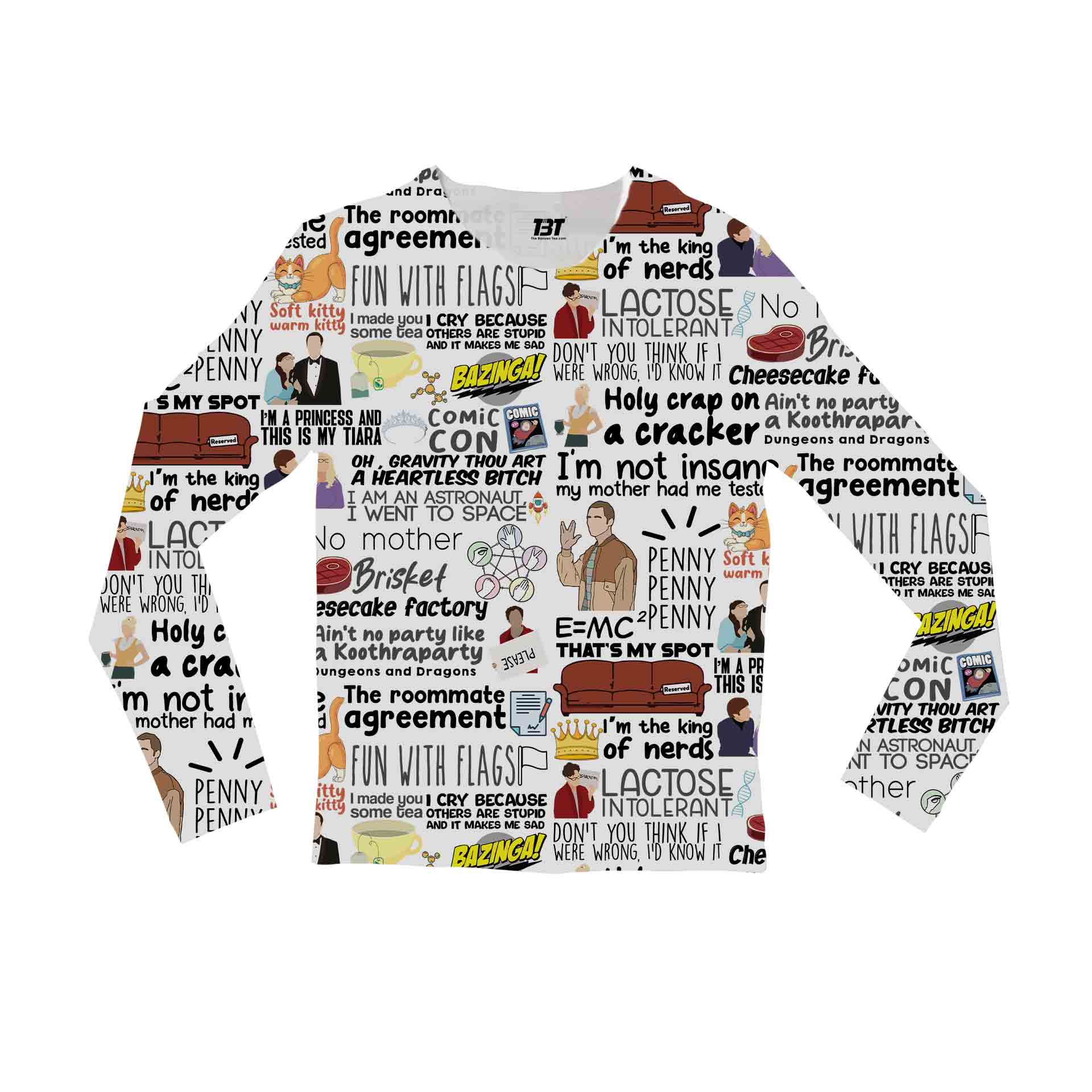 the big bang theory aop all over print full sleeves t shirt for men women ladies unisex hand