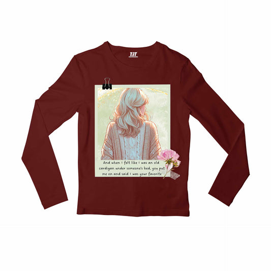 taylor swift old cardigan full sleeves long sleeves music band buy online india the banyan tee tbt men women girls boys unisex maroon