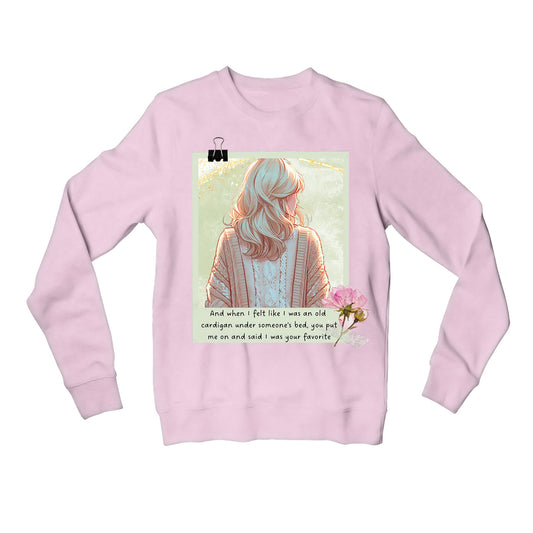 taylor swift old cardigan sweatshirt upper winterwear music band buy online india the banyan tee tbt men women girls boys unisex baby pink