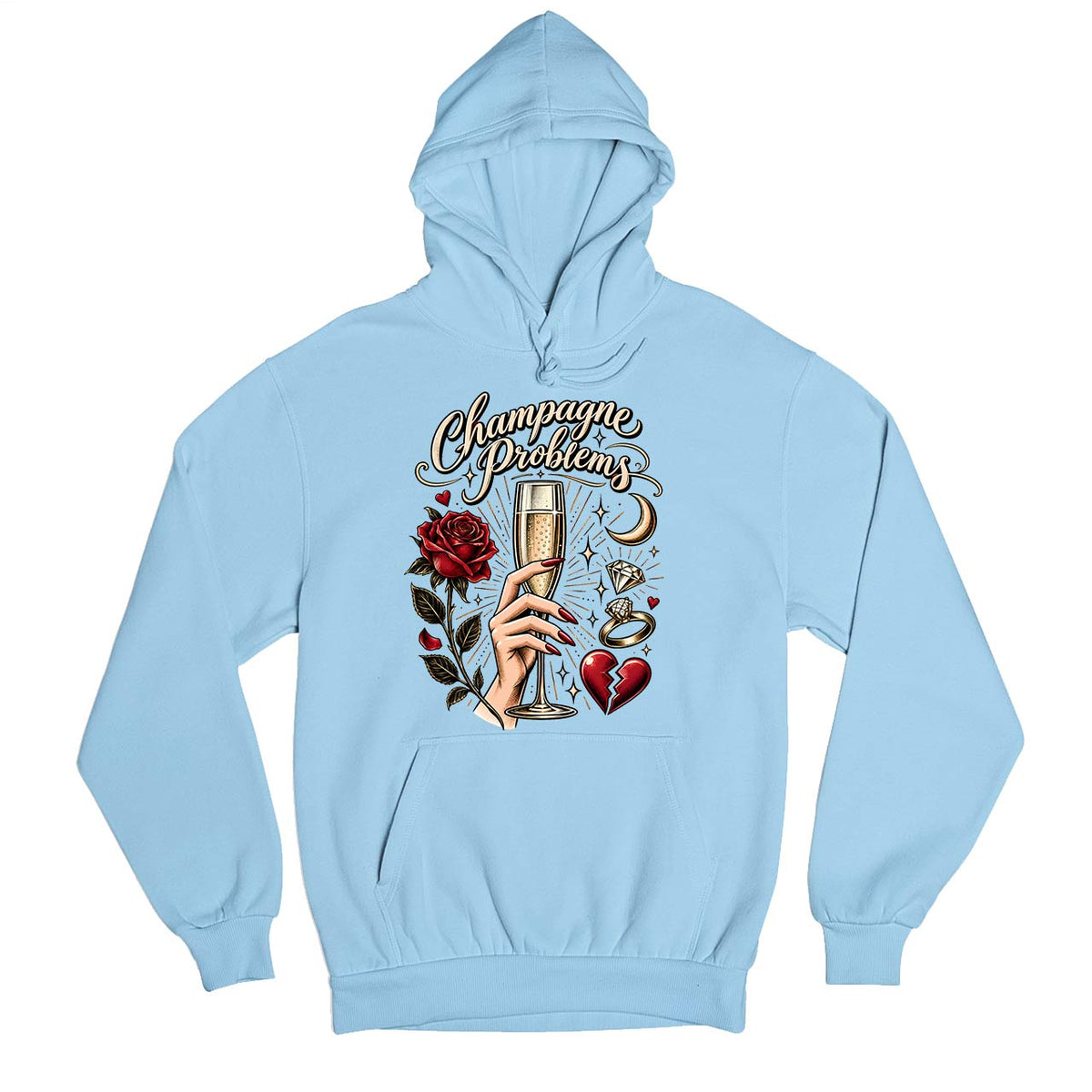 taylor swift champagne problems hoodie hooded sweatshirt winterwear music band buy online india the banyan tee tbt men women girls boys unisex baby blue 