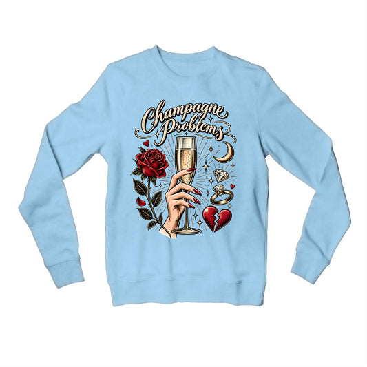 taylor swift champagne problems sweatshirt upper winterwear music band buy online india the banyan tee tbt men women girls boys unisex baby blue 