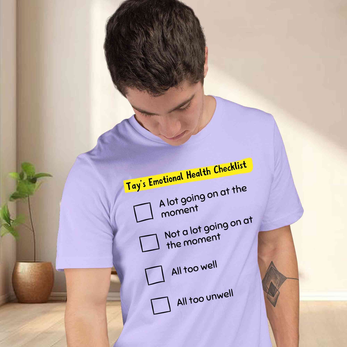 taylor swift tay's emotional health checklist t-shirt music band buy online india the banyan tee tbt men women girls boys unisex lavender