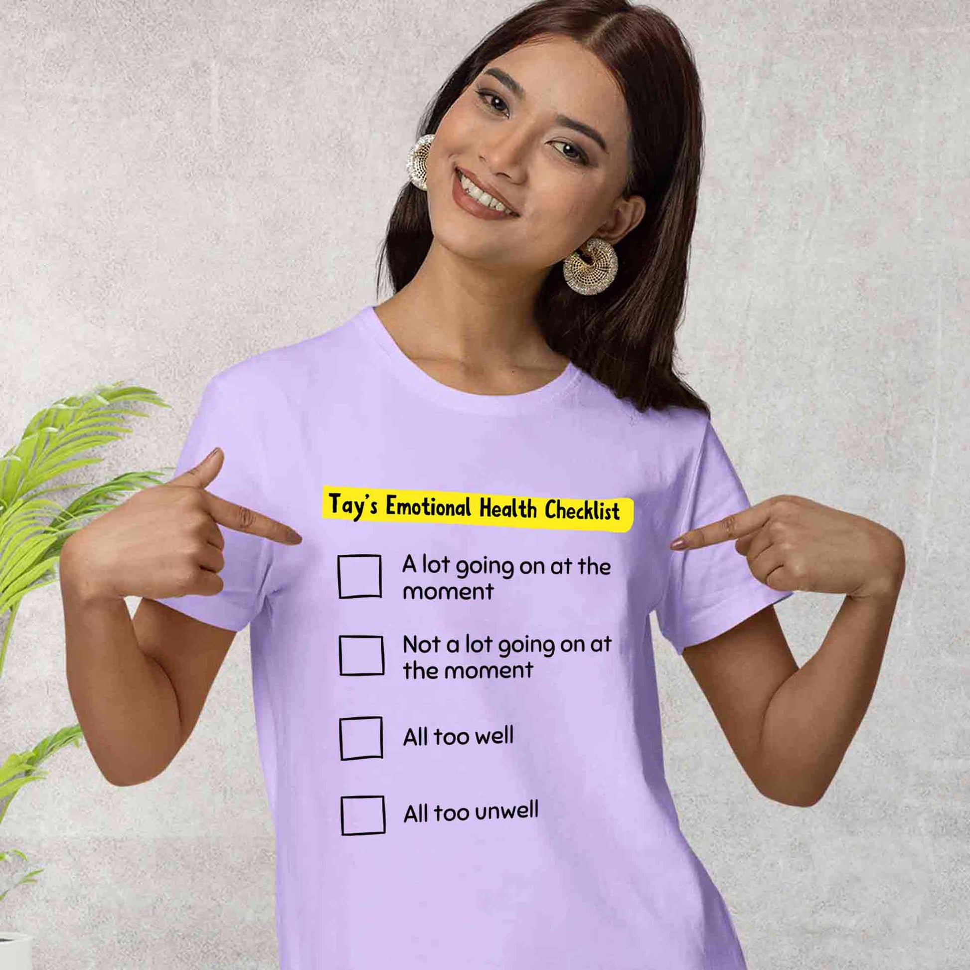 taylor swift tay's emotional health checklist t-shirt music band buy online india the banyan tee tbt men women girls boys unisex lavender