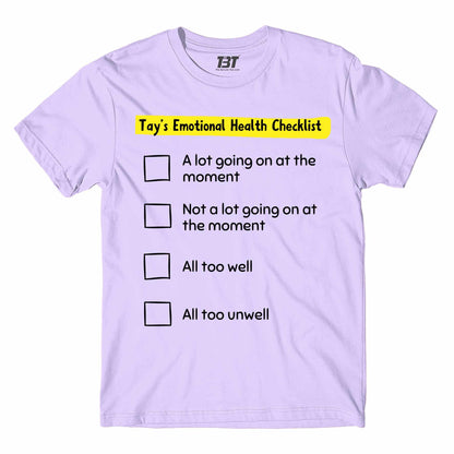 taylor swift tay's emotional health checklist t-shirt music band buy online india the banyan tee tbt men women girls boys unisex lavender