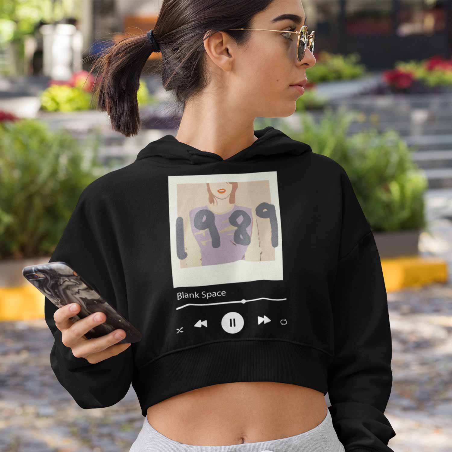 Crop Hoodie Blank Space XS (Chest 32 IN) Black - Main Image