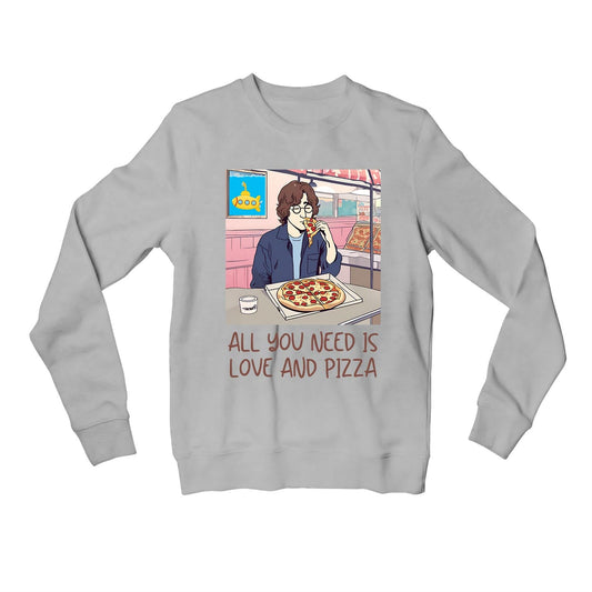 the beatles all you need is pizza sweatshirt upper winterwear music band buy online india the banyan tee tbt men women girls boys unisex gray 