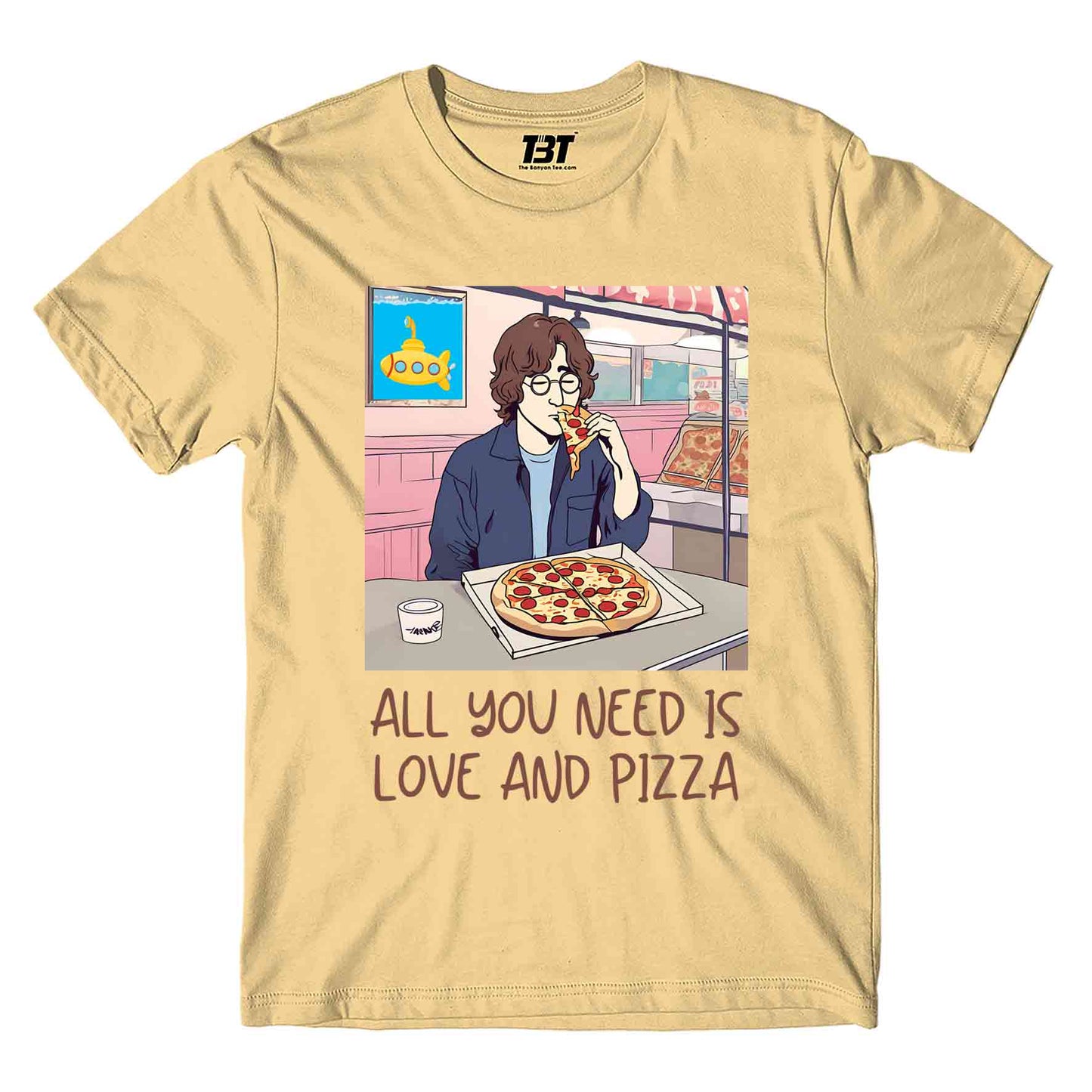 the beatles all you need is pizza t-shirt music band buy online india the banyan tee tbt men women girls boys unisex beige