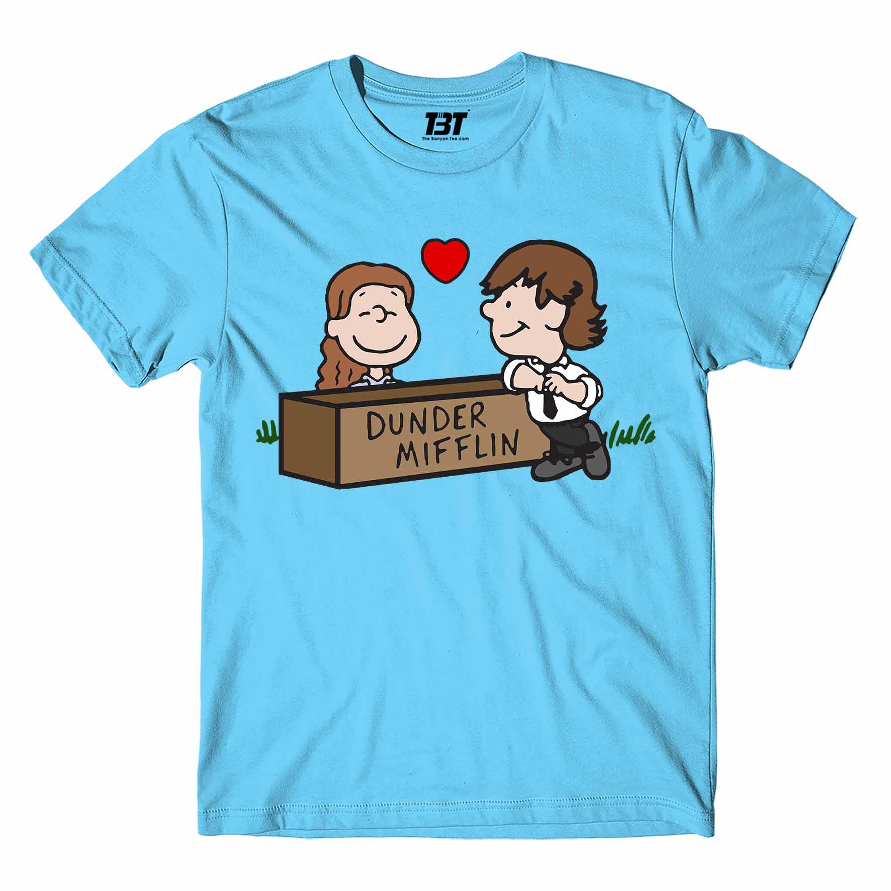 the office jim & pam t-shirt tv & movies buy online india the banyan tee tbt men women girls boys unisex Sky Blue