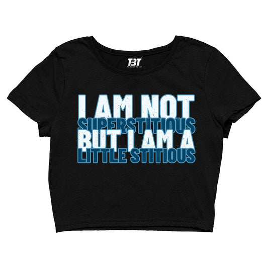 the office i am not superstitious i am a little stitious crop top tv & movies buy online india the banyan tee tbt men women girls boys unisex Sky Blue - michael scott quote