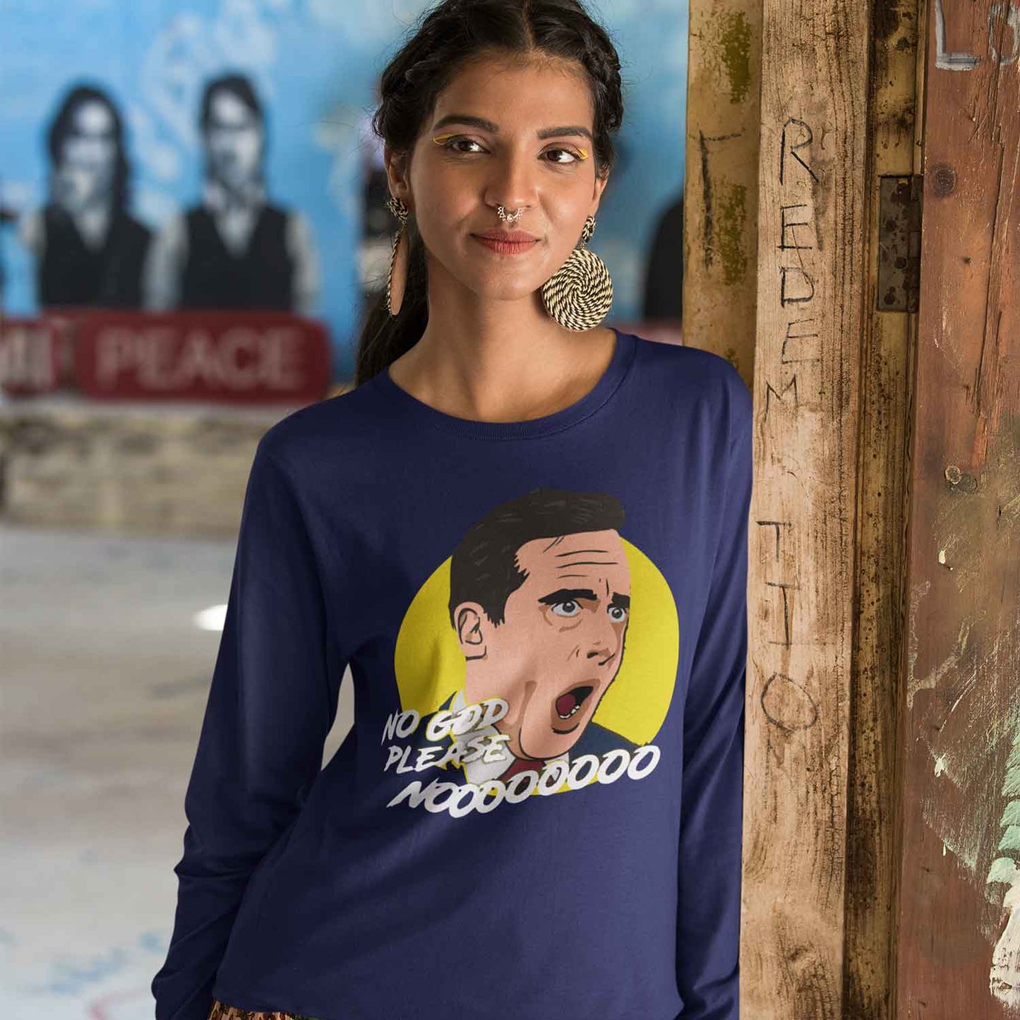 the office god no please no full sleeves long sleeves tv & movies buy online india the banyan tee tbt men women girls boys unisex navy - michael scott