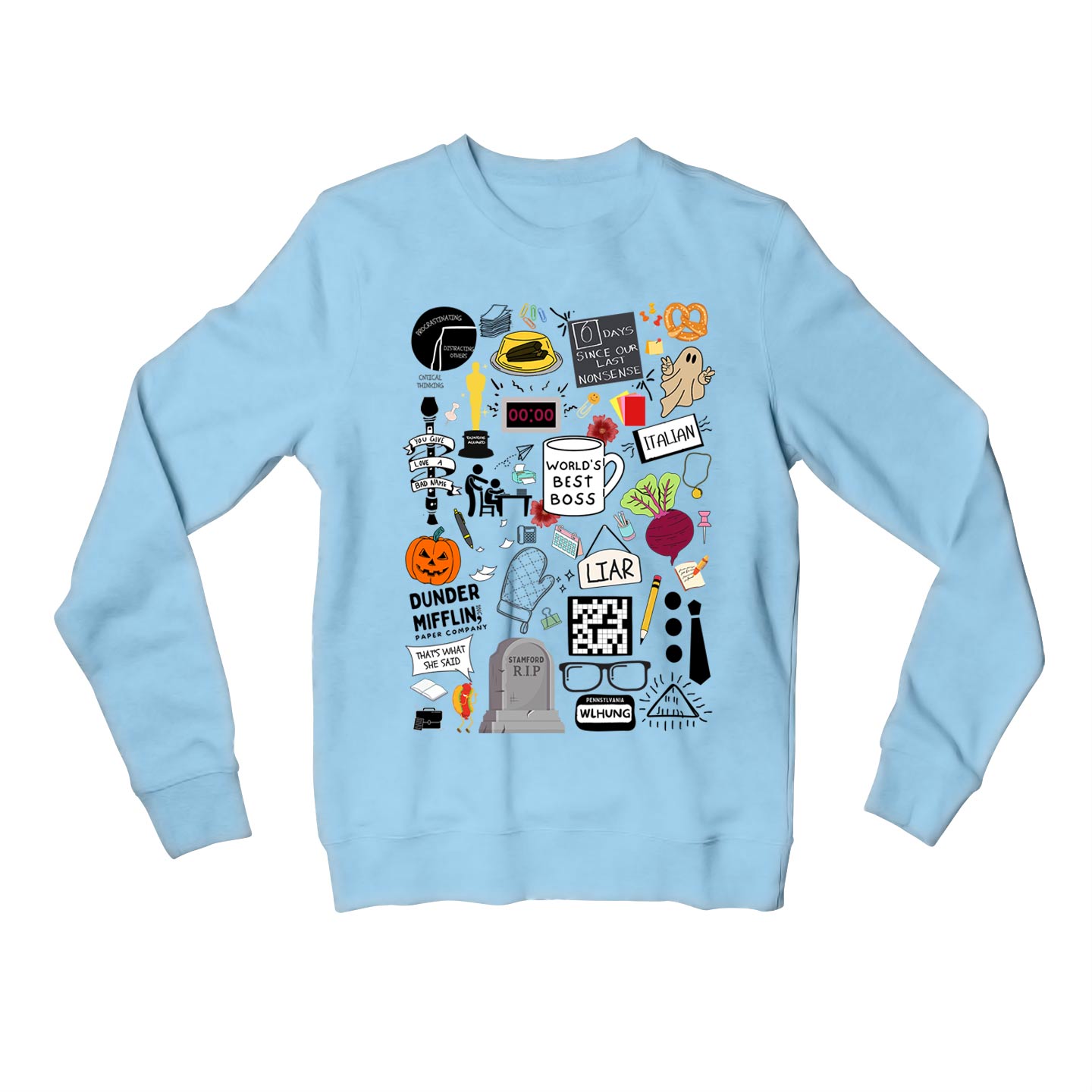 the office dunder doodles sweatshirt upper winterwear tv & movies buy online india the banyan tee tbt men women girls boys unisex baby blue 