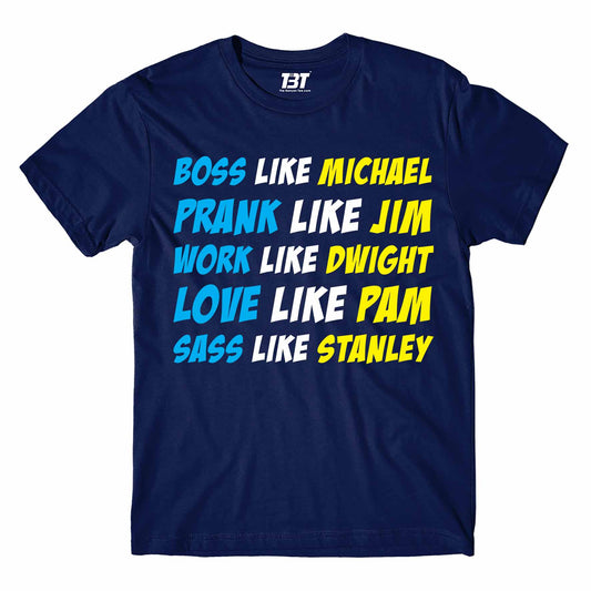 the office be like t-shirt tv & movies buy online india the banyan tee tbt men women girls boys unisex navy - michael jim dwight pam stanley