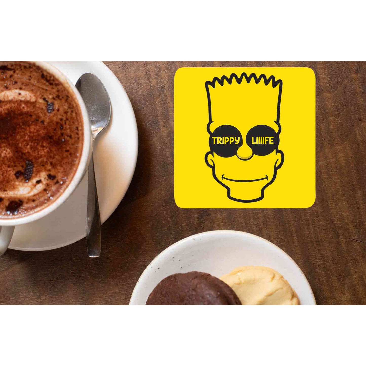 the simpsons trippy life coasters wooden table cups indian tv & movies buy online india the banyan tee tbt men women girls boys unisex  - bart simpson