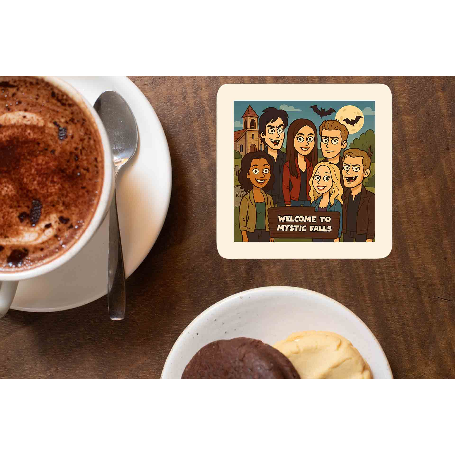 the vampire diaries welcome to mystic falls coasters wooden table cups indian tv & movies buy online india the banyan tee tbt men women girls boys unisex  