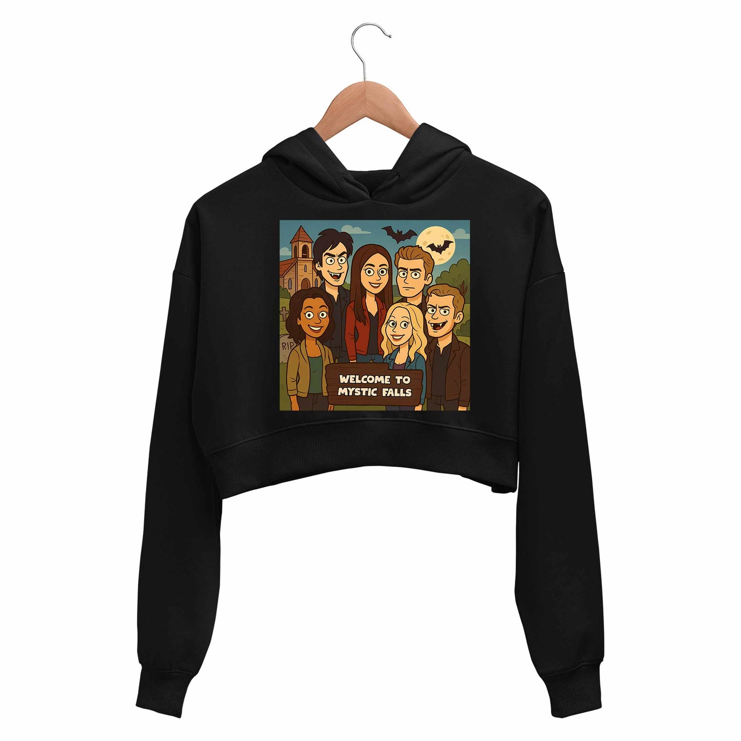 the vampire diaries welcome to mystic falls crop hoodie hooded sweatshirt upper winterwear tv & movies buy online india the banyan tee tbt men women girls boys unisex black 