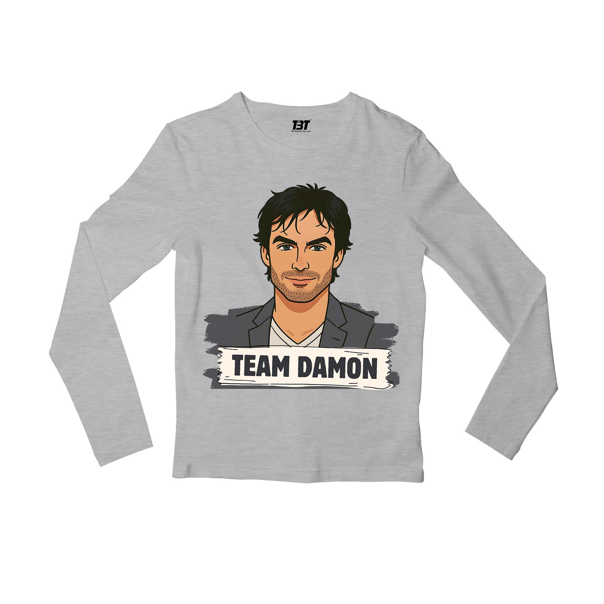 the vampire diaries damon full sleeves long sleeves tv & movies buy online india the banyan tee tbt men women girls boys unisex gray