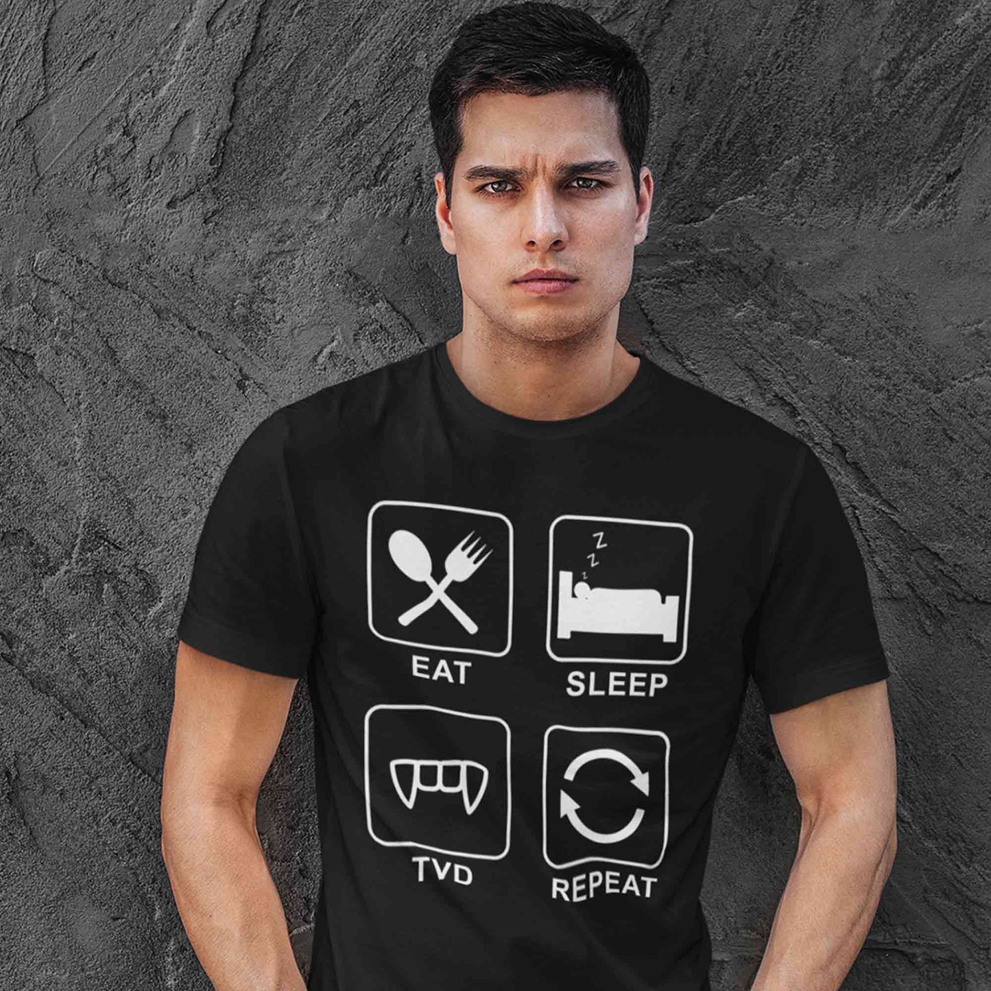 the vampire diaries eat sleep tvd repeat t-shirt tv & movies buy online india the banyan tee tbt men women girls boys unisex black tvd stefan elena damon caroline katherine tyler bonnie