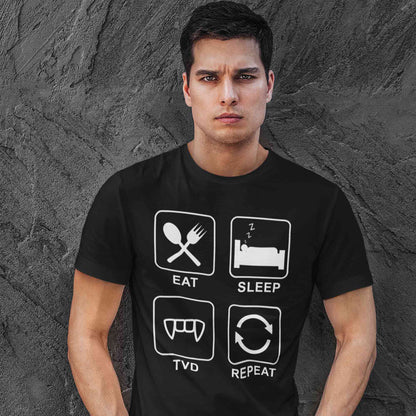 the vampire diaries eat sleep tvd repeat t-shirt tv & movies buy online india the banyan tee tbt men women girls boys unisex black tvd stefan elena damon caroline katherine tyler bonnie