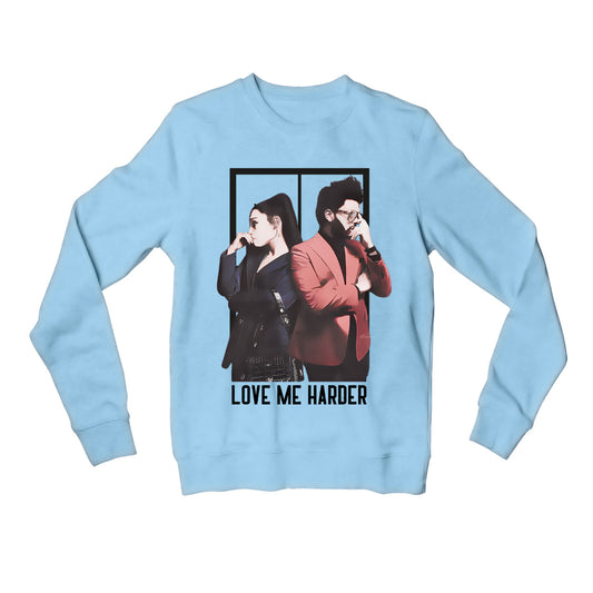 the weeknd love me harder sweatshirt upper winterwear music band buy online india the banyan tee tbt men women girls boys unisex baby blue