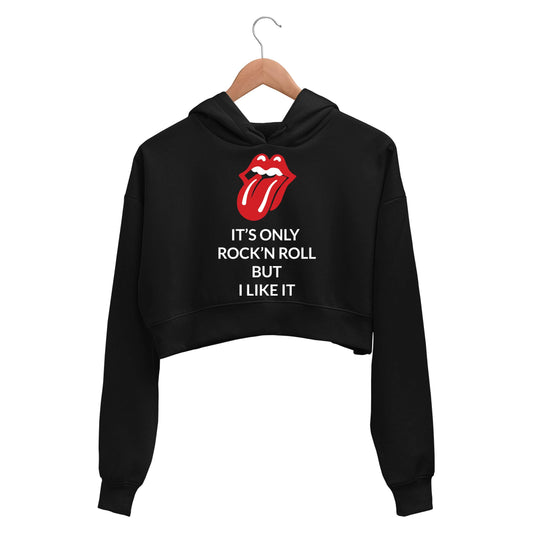 the rolling stones rock 'n roll crop hoodie hooded sweatshirt upper winterwear music band buy online india the banyan tee tbt men women girls boys unisex black