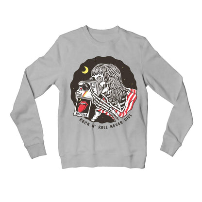 the rolling stones rock 'n roll never dies sweatshirt upper winterwear music band buy online india the banyan tee tbt men women girls boys unisex gray