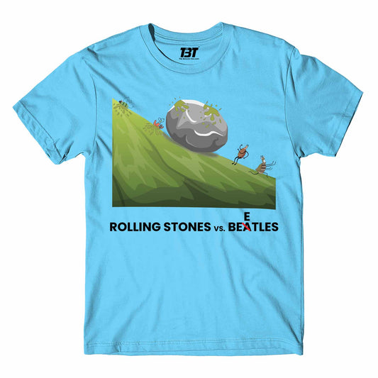 the rolling stones rolling stones vs. beetles t-shirt music band buy online india the banyan tee tbt men women girls boys unisex Sky Blue