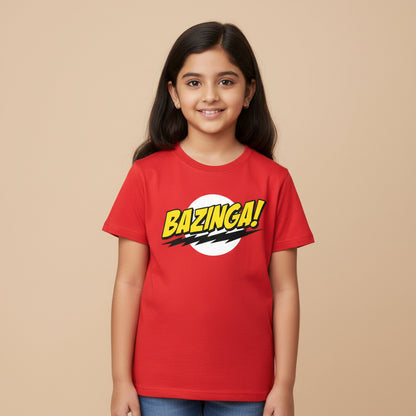 Red t-shirt with 'Bazinga!' graphic on a white background The Big Bang Theory T-shirt