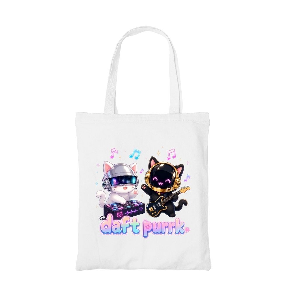 daft punk daft purrk tote bag cotton printed music band buy online india the banyan tee tbt men women girls boys unisex  