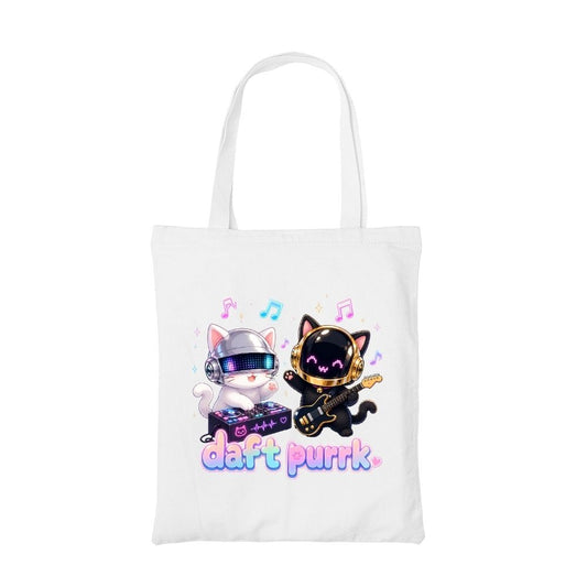 daft punk daft purrk tote bag cotton printed music band buy online india the banyan tee tbt men women girls boys unisex  