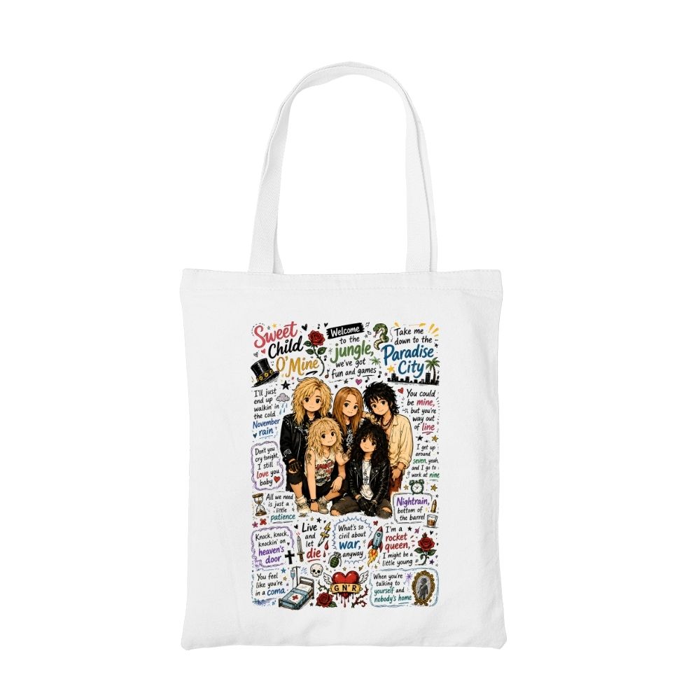 guns n' roses appetite for doodles tote bag cotton printed music band buy online india the banyan tee tbt men women girls boys unisex  
