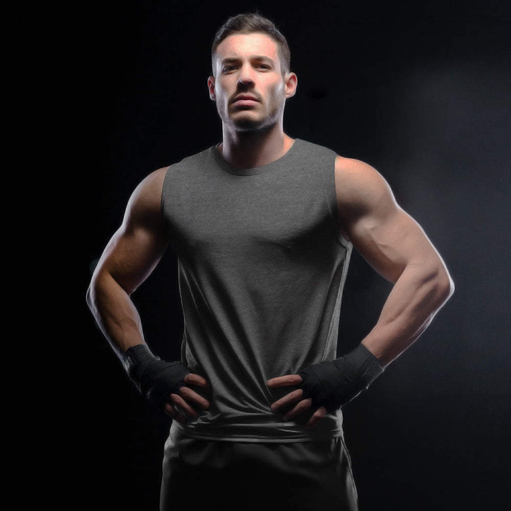 sleeveless t shirt gym vest charcoal melange by the banyan tee india gym tshirts by tbt basics